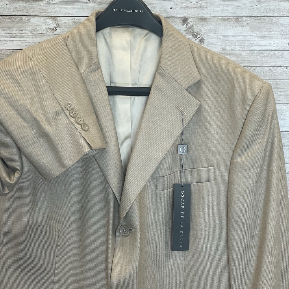 Vtg NWT Oscar De La Renta Mens 44L Blazer Beige Silk/Wool Bend Flex Fit 3-Button - Picture 1 of 16